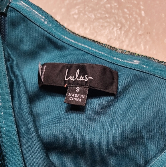 Lulus Glamorous Glitz Shiny Teal Green One-Shoulder Maxi Dress S Wedding Party - Picture 10 of 10